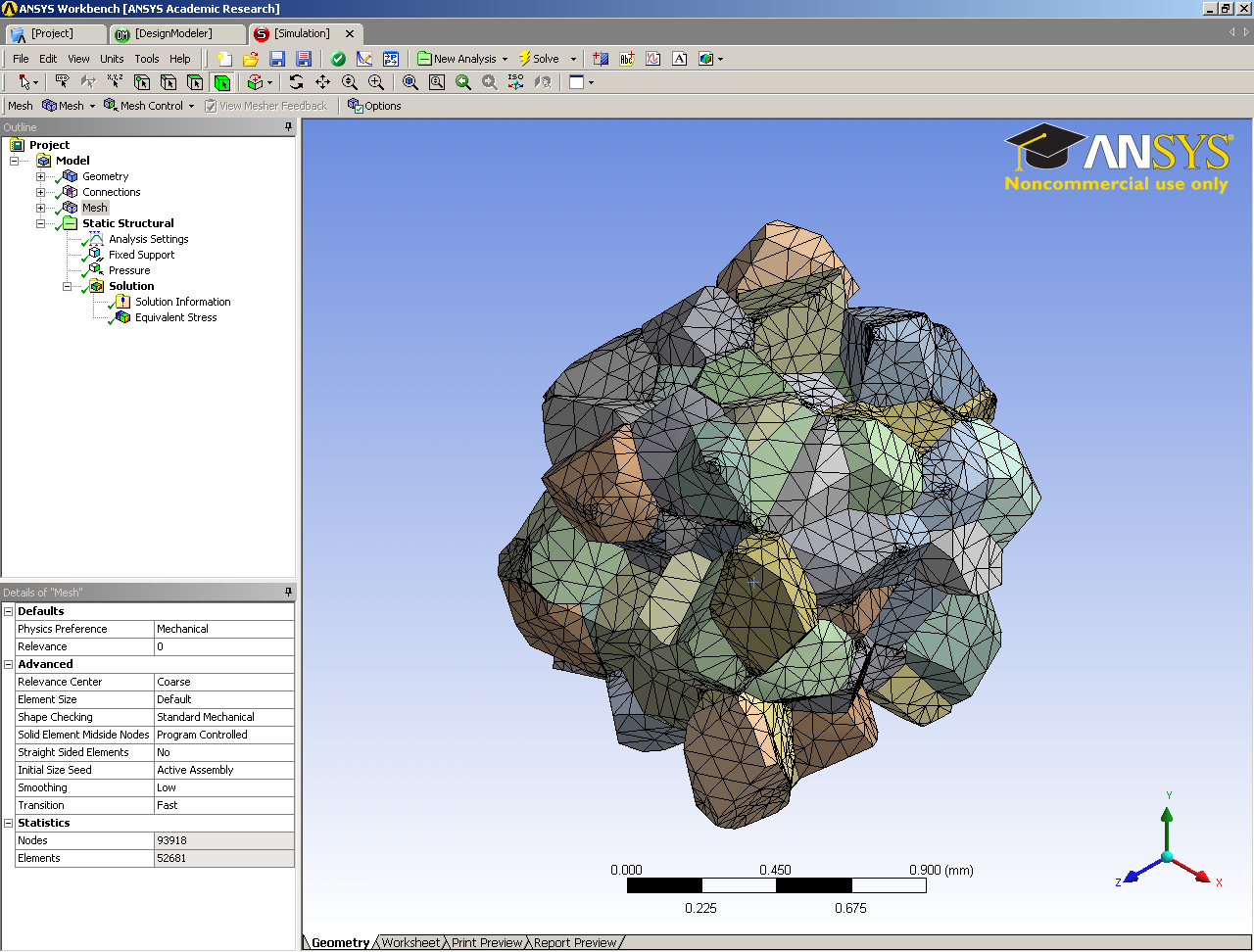 Screenshot of ANSYS showing polyhedra meshed
