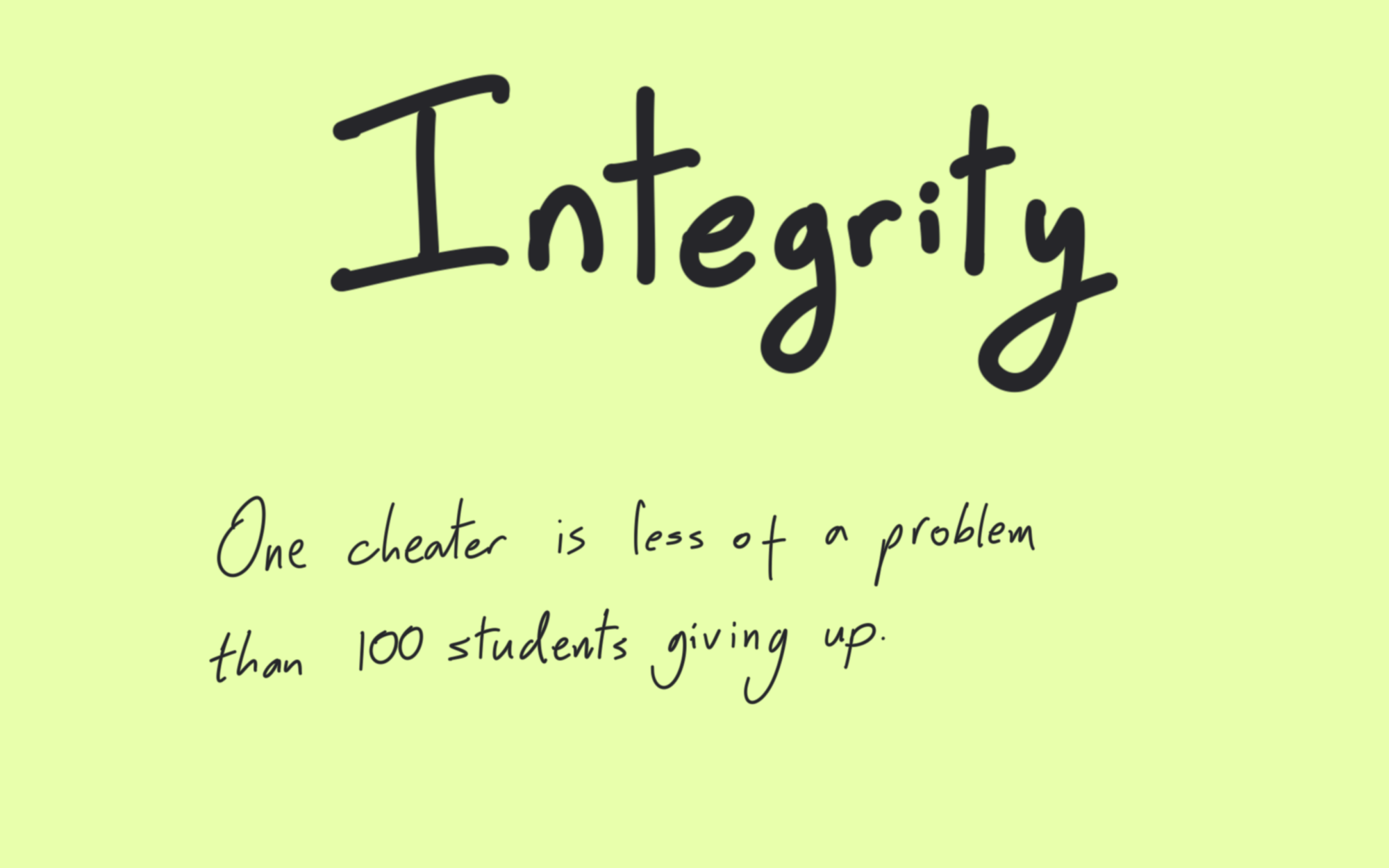 Integrity - one cheater is less of a problem than 100 students giving up.