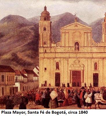 Oil painting of the Plaza Mayor in Bogotá circa 1840